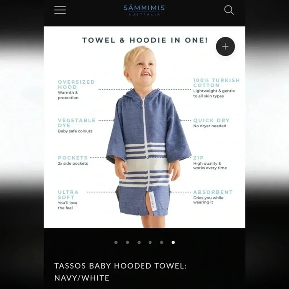 SAMMIMIS Tassos Kids Hooded Beach Towel Zip Up Navy/White Turkish Cotton Xs 2y T